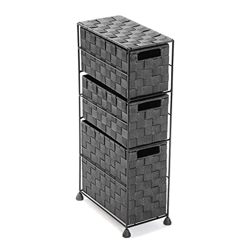 Oferta limitada: Versa Mannheim Mueble para el Baño Auxiliar, Cajonera con 3 cajones para organizar, Almacenaje Moderno y Divertido, Medidas (Al x L x An) 57 x 28 x 15,5 cm, Metal y Nylon, Color Gris Claro de 57.95 EUR a 34.77 EUR (ahorro 40%)