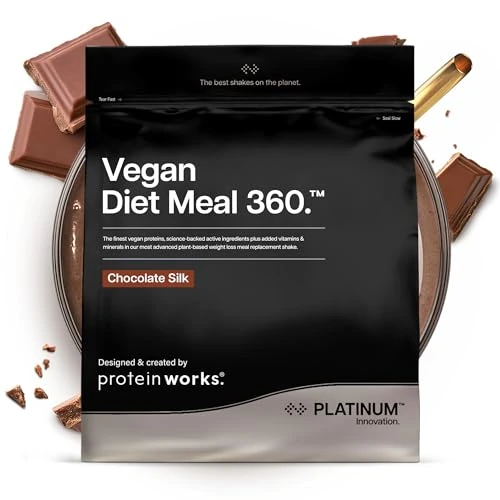 Offerta a tempo: Protein Works | Vegan Diet Meal 360 – PLATINUM Innovation, Shake Dietetico Vegan, Supporta Perdita Peso Sana, Miscela Vitamine & Minerali, Tè Verde, Cioccolato Morbido, 8 Pasti, 500g - 23% da 20.76 € a 15.99 €