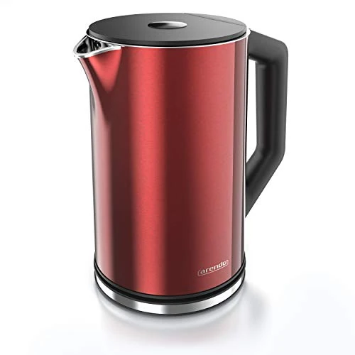 Arendo - Stainless steel electric kettle - Fast boiling - Temperature selection from 40° to 100° or 4 preset temperatures - Double wall - 1.5L 2200W - BPA free - Crimson red