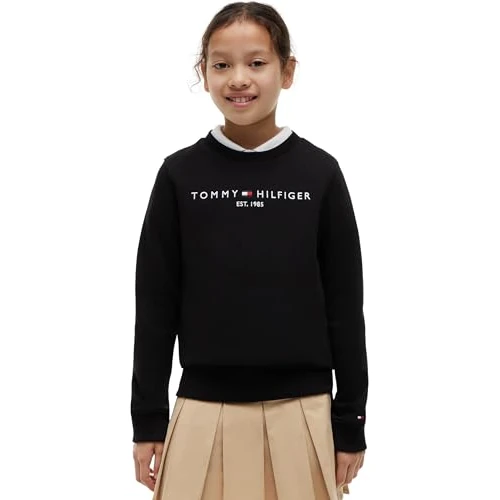 Tommy Hilfiger Bambini Unisex Felpa Essential Sweatshirt Senza Cappuccio, Nero (Black), 10 Anni