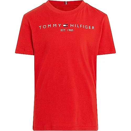 Tommy Hilfiger Bambini Unisex T-Shirt Maniche Corte Essential Tee Scollo Rotondo, Rosso (Deep Crimson), 8 Anni