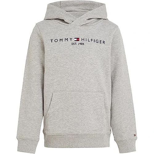 Tommy Hilfiger Sweat à Capuche Enfant Unisexe Essential Hoodie avec Capuche, Gris (Light Grey Heather), 12 Ans