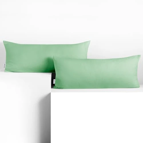 DecoKing 2 Pillowcases 40 x 120 cm Jersey 100% Combed Cotton Zip Mint Amber
