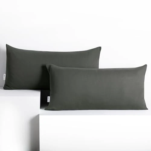 DecoKing 2 Pillowcases 40 x 80 cm Jersey 100% Combed Cotton Zip Graphite Amber