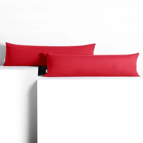 Offerta a tempo: DecoKing Set di 2 federe 20 x 145 * 2 cm, jersey 100% cotone pettinato, chiusura a cerniera Rosso Amber - 0.00% da 13.84 € a 13.84 €