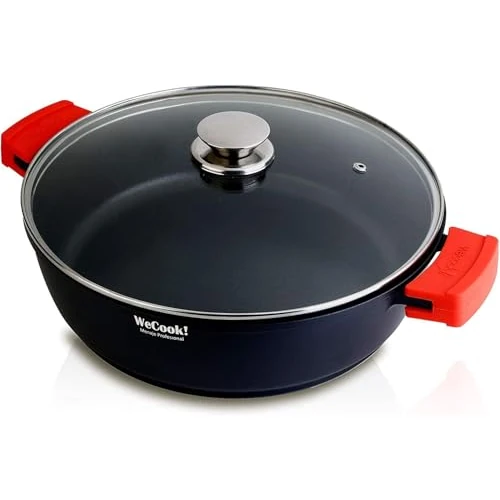Offerta a tempo: WECOOK! Ecostone Casseruola Bassa Induzione Coperchio di Vetro 24cm, Antiaderente XTRA DUPONT Ecologico senza PFOA, Alluminio Fuso, 5mm di Spessore, Maniglie in Silicone, Vitroceramica, Gas, Forno - 24% da 47.27 € a 35.74 €