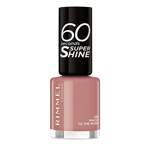 Rimmel 60 Seconds Super Shine Nail Polish, Mauve to the Music, Quick-Dry Nail Polish, Ultra-Shiny Finish, Easy to Apply, Vibrant Colour, Long-Wearing, Clean and Improved Formula, Vegan, 8ml