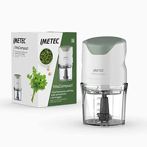 Imetec Tritacompact Electric Chopper, Stainless Steel Blades, Container Capacity 400 ml, Pressure Operated, Compact, 350 W
