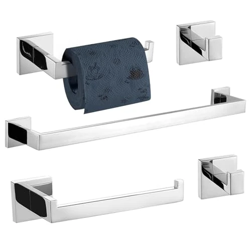 Offerta a tempo: Turs Set Di 5 Accessori Da Bagno In Acciaio Inox Opaco Nero E Oro Spazzolato Porta Asciugamani Porta Asciugamani E 2 Ganci Per Asciugamani, Montaggio A Parete In Acciaio Inox(argento Brillante) - 21% da 63.53 € a 50.26 €