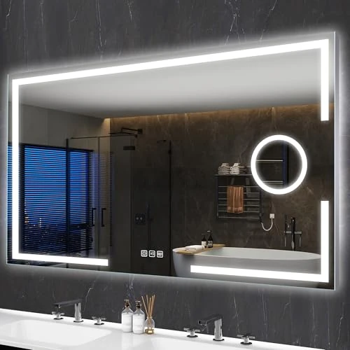 Offerta a tempo: S'bagno 120x70cm Specchio-Bagno-con-Luce, Ingrandimento 5X, Alluminio | Specchio-Bagno-Retroilluminato-LED, Antifog, 3 Colori, Dimmerabile, Memoria, HD Temperato, Impermeabile IP44 - 0.00% da 259.99 € a 259.99 €