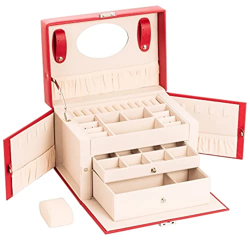 Offerta a tempo: ADEL DREAM Portagioie con 2 Cassetti Fodera in Velluto Portagioie Rosso-06-2 26x18x18 cm - 23% da 36.88 € a 28.29 €