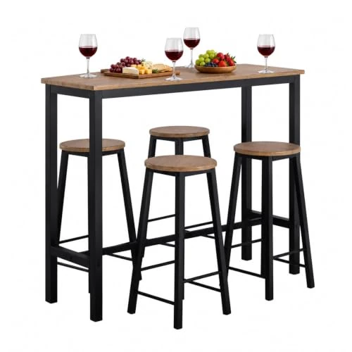 Offerta a tempo: SoBuy Set Tavolo da Bar con 4 Sgabelli, 120 cm, Nero e Legno | Ideale per Pranzi in Famiglia e Feste con Amici in Cucina, Sala da Pranzo, Balcone, Esterni e Giardino, OGT22-SCH - 0.00% da 144.90 € a 144.90 €