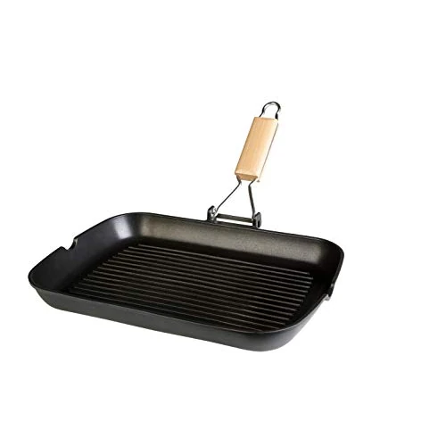 Limited-time offer: WECOOK! Ecostone Grill Induction Striped Grill 34 x 24 cm, Non-Stick ILAG Eco-Friendly PFOA Cast Aluminium, 5 mm Thickness, Folding Wooden Handle, Suitable for All Glass Ceramic, Gas from 19.32 GBP to 19.32 GBP (save 0%)