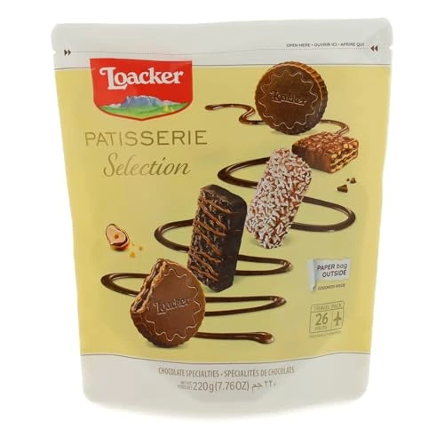 Offerta a tempo: Loacker, Patisserie Selection, 26 Delizie Assortite di Wafer e Cioccolato alla Crema in 7 Gusti Diversi, Gran Pasticceria, Pratica Confezione Apri e Chiudi, Merenda e Snack, Travel Pack da 220g - 0.00% da 10.79 € a 10.79 €