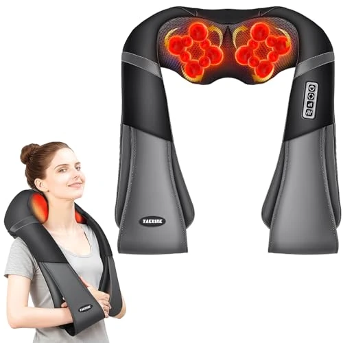Shiatsu Neck Massager with Heat Function Electric Massage with 16 Massage Balls Adjustable Speeds and Extended Shoulder Handles for Home Office Car