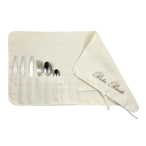 MAGIE DI CASA Porta Posate in panno cm.35x62 ricamato - imbustato a 1 - made in italy (PANNA)