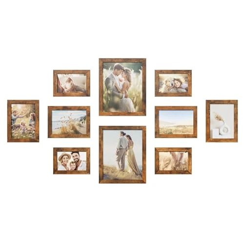 Offerta a tempo: SONGMICS Set di 10 Cornici per Foto, Due 20 x 25 cm (8 x 10 Pollici), Quattro 13 x 18 cm (5 x 7 Pollici), Quattro 10 x 15 cm (4 x 6 Pollici), PS e MDF, Marrone Vintage RPF310X01 - 0.00% da 39.99 € a 39.99 €