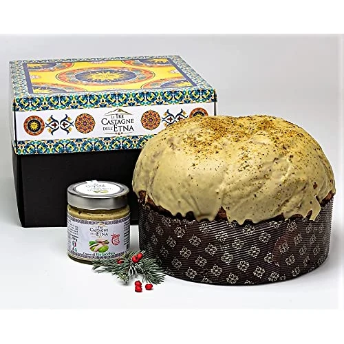 Offerta a tempo: Panettone Artigianale Siciliano al Pistacchio a lunga lievitazione 800 gr. + 200gr. di crema al Pistacchio - Le Tre Castagne dell'Etna - 20% da 34.90 € a 27.90 €