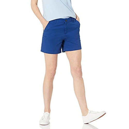Offre limitée : Amazon Essentials Short Type Chino à Taille Mi-Haute et Coupe Ajustée, Entrejambe de 12,7cm (Disponible en Coupe Droite et pour Silhouettes Galbées) Femme, Bleu, 38 de 22.50 € à 22.50 € (0.00% de remise)