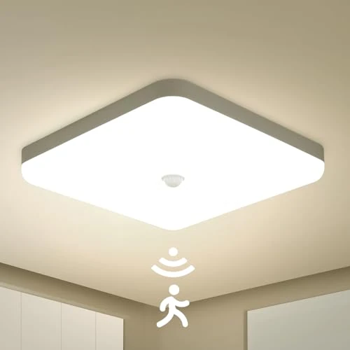 Oferta limitada: Combuh 25 cm Plafon Led con Sensor de Movimiento Interior, 30W 220V Lampara Techo Cuadrado, Blanco Natural 4000K Luz Detector Movimiento, IP56 Impermeable para Garaje Hall Pasillo de 29.99 € a 18.99 € (ahorro 37%)