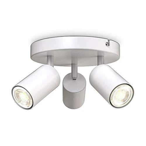 B.K.Licht - Lámpara redonda 3 luces, Metal Blanco, GU10 máx 3x9W, Ø90x190mm, Sin Bombillas, IP20, Diseño Blanco Moderno, Luz Ajustable Interior