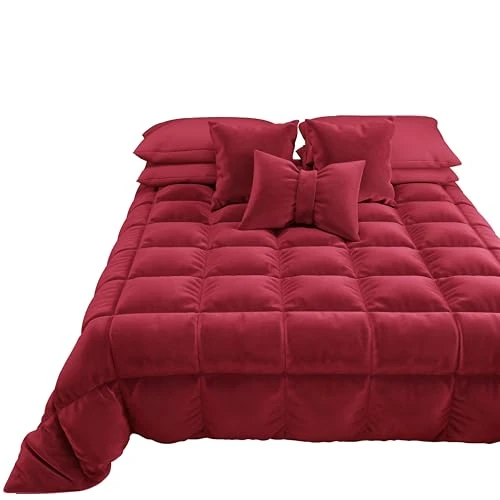 PETTI Artigiani Italiani - Édredon en velours doux et chaud 350 g/m², double face, 2 places 260 x 270 cm, bordeaux, 100 % fabriqué en Italie