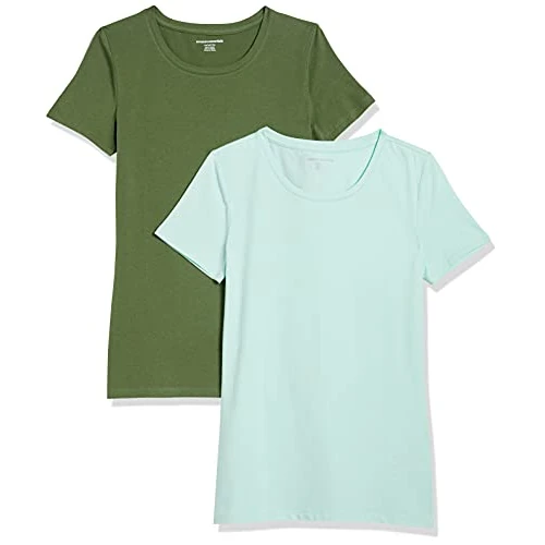 Oferta limitada: Amazon Essentials Camiseta de Manga Corta y Corte Estándar (Opciones de Cuello Redondo y Cuello en V) Mujer, Pack of 2, Verde Menta/Verde Militar, M de 14.62 EUR a 14.62 EUR (ahorro 0%)