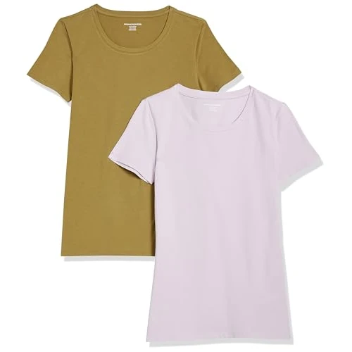 Offerta a tempo: Amazon Essentials Maglietta Girocollo a Maniche Corte Vestibilità Regolare Donna, Pacco da 2, Lavanda/Verde Oliva, XL - 0.00% da 16.90 € a 16.90 €