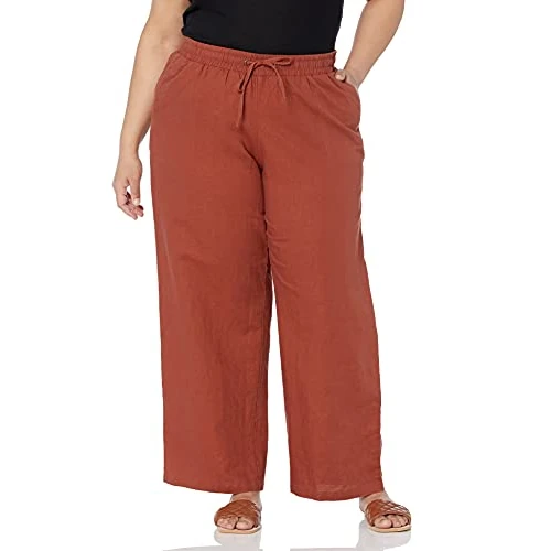Offerta a tempo: Amazon Essentials Pantaloni da donna a gamba larga con coulisse in misto lino (disponibili in taglie forti), terracotta, 5XL Plus - 0.00% da 26.99 € a 26.99 €