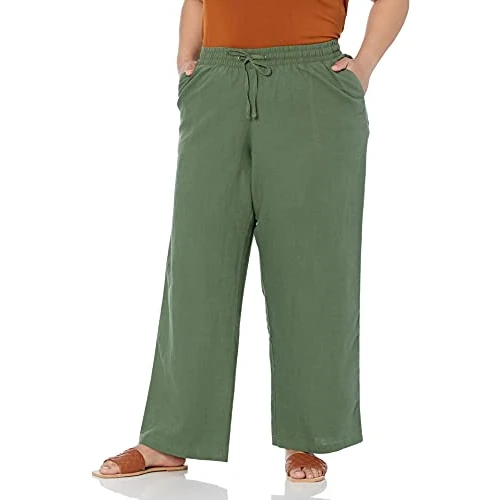 Offre limitée : Amazon Essentials Pantalon à Jambes Larges en Lin Mélangé avec Cordon de Serrage, Coupe Décontractée (Disponible en Grande Taille) Femme, Vert Uniforme, XXL Grande taille de 29.80 € à 29.80 € (0.00% de remise)