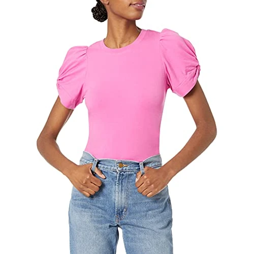 Amazon Essentials T-shirt girocollo da donna, vestibilità classica, con maniche intrecciate, rosa brillante, S