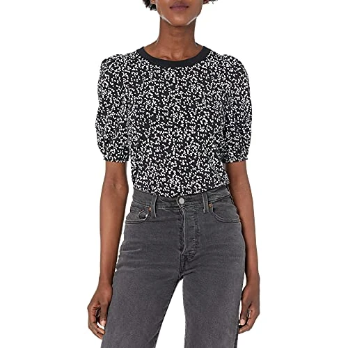Amazon Essentials Damska koszulka z krótkim rękawem i okrągłym dekoltem, czarno-biały abstrakcyjny zwierzę, XS