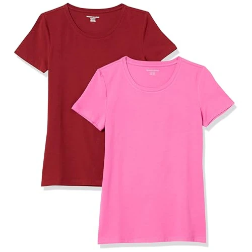 Offerta a tempo: Amazon Essentials T-Shirt Girocollo a Maniche Corte da Donna in Cotone, Vestibilità Regolare, Confezione da 2, Bordeaux/Rosa, XL - 0.00% da 14.04 € a 14.04 €