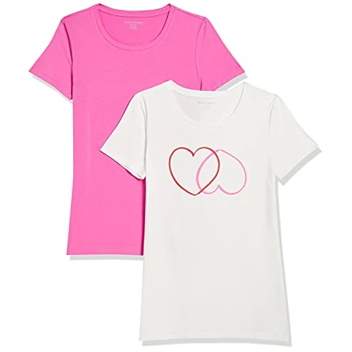 Limited-time offer: Amazon Essentials Women's Classic-fit Short-Sleeve Crewneck T-Shirt, 2-Pack White-Two Hearts/Pink, Medium from $10.90 to $10.90 (save 0.00%)