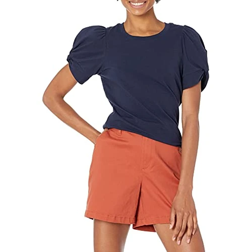Amazon Essentials Dames Classic-Fit Twist Mouw Ronde hals T-Shirt, Navy, XX-Large