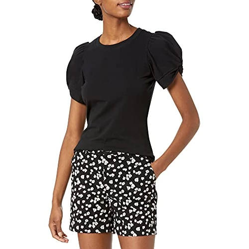 Amazon Essentials T-shirt girocollo da donna, vestibilità classica, con maniche intrecciate, nera, XS