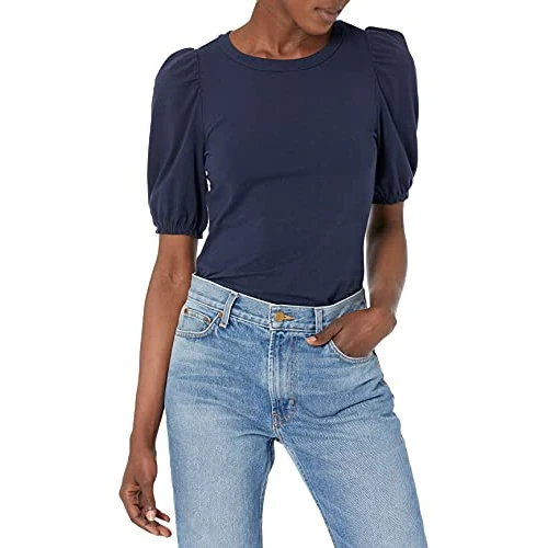 Amazon Essentials T-shirt girocollo a maniche corte a sbuffo vestibilità classica, blu navy, XL