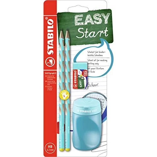 Oferta limitada: Lápiz de grafito ergonómico fino STABILO EASYgraph S - Set escolar para zurdos con 2 lápices, sacapuntas y goma de borrar - Cuerpo azul de 11.95 EUR a 11.95 EUR (ahorro 0%)