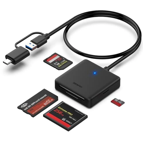 Lector de Tarjetas de Memoria, BENFEI 4 en 1 USB-C a Micro SD MS CF Adaptador Compatible con iPhone 15 Pro/MAX, MacBook Pro/Air 2023, iPad Pro, iMac, Surface Book 3 y más
