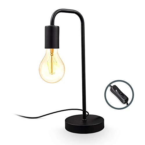 Offerta a tempo: B.K.Licht, Lampada da tavolo retrò, attacco per lampadina E27 non inclusa, interruttore sul cavo, abat-jour da comodino in metallo nero opaco, lampada da lettura vintage industriale - 15% da 19.99 € a 16.99 €