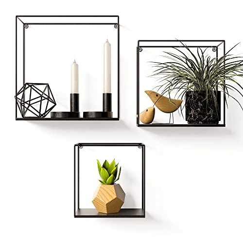 Offerta a tempo: Gadgy Set di 3 Mensole da Parete in Metallo Nero | Scaffali da Muro Stile Industriale in Ferro | Cubi Decorativi Moderni da Appendere per Soggiorno, Camera, Cucina o Ufficio - 29% da 39.54 € a 27.95 €