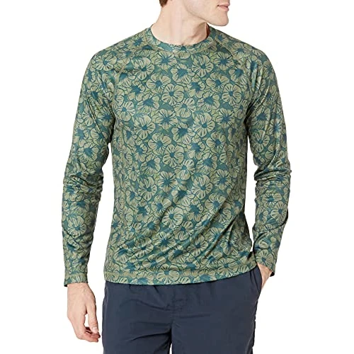 Offerta a tempo: Amazon Essentials Costume a T-Shirt Ad Asciugatura Rapida a Maniche Lunghe Uomo, Verde Oliva Fiori di Ibisco, XL - 43% da 13.60 € a 7.75 €