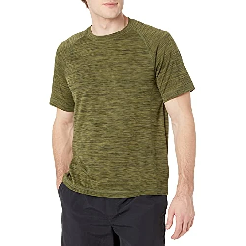 Amazon Essentials Men's Slim-Fit Short-Sleeve Quick-Dry UPF 50 Swim Tee, Olive Heather, XS