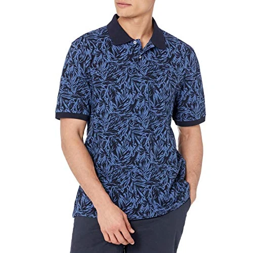 Limitiertes Angebot: Amazon Essentials Herren-Poloshirt aus Baumwollpiqué, Normale Passform (erhältlich in Big & Tall), Indigo-Palmblatt-Druck, Größe M von 11.51 EUR auf 10.36 EUR (Spare 10%)