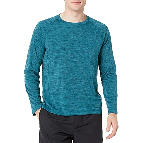 Amazon Essentials Men's Szybkoschnąca koszulka pływacka UPF 50 z długim rękawem, Morski, L