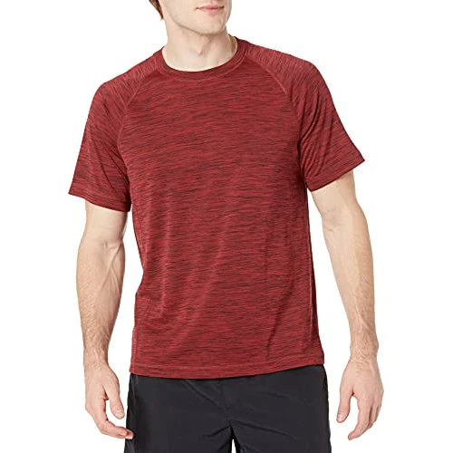 Amazon Essentials Men's Slim-Fit Short-Sleeve Quick-Dry UPF 50 Swim Tee, Red Heather, S