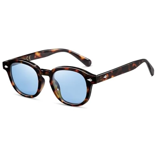 Offre limitée : SHEEN KELLY Lunettes de soleil Polarisées Rétro Ronde Hommes Femmes | Ultraléger Ovales Cadre Lentille Verres Teintée UV400 Vintage Style Lunettes Noir Bleu 80s 90s de 19.98 € à 19.98 € (0.00% de remise)