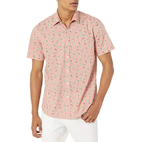 Oferta limitada: Amazon Essentials Camisa Estampada de Manga Corta y Ajuste Normal Hombre, Rosa Fruta, S de 16.92 EUR a 13.93 EUR (ahorro 18%)