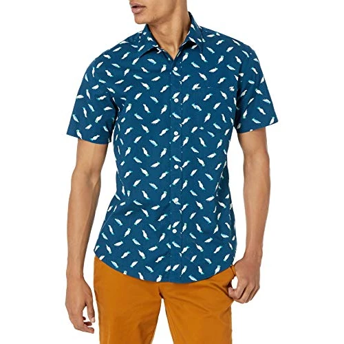 Offerta a tempo: Amazon Essentials Camicia con Stampa a Maniche Corte vestibilità Regolare Uomo, Foglia di tè Uccelli, M - 0.00% da 20.70 € a 20.70 €