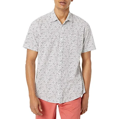 Offerta a tempo: Amazon Essentials Camicia con Stampa a Maniche Corte Vestibilità Regolare Uomo, Nero Bianco Stampa Disegni Geometrici, S - 0.00% da 16.34 € a 16.34 €